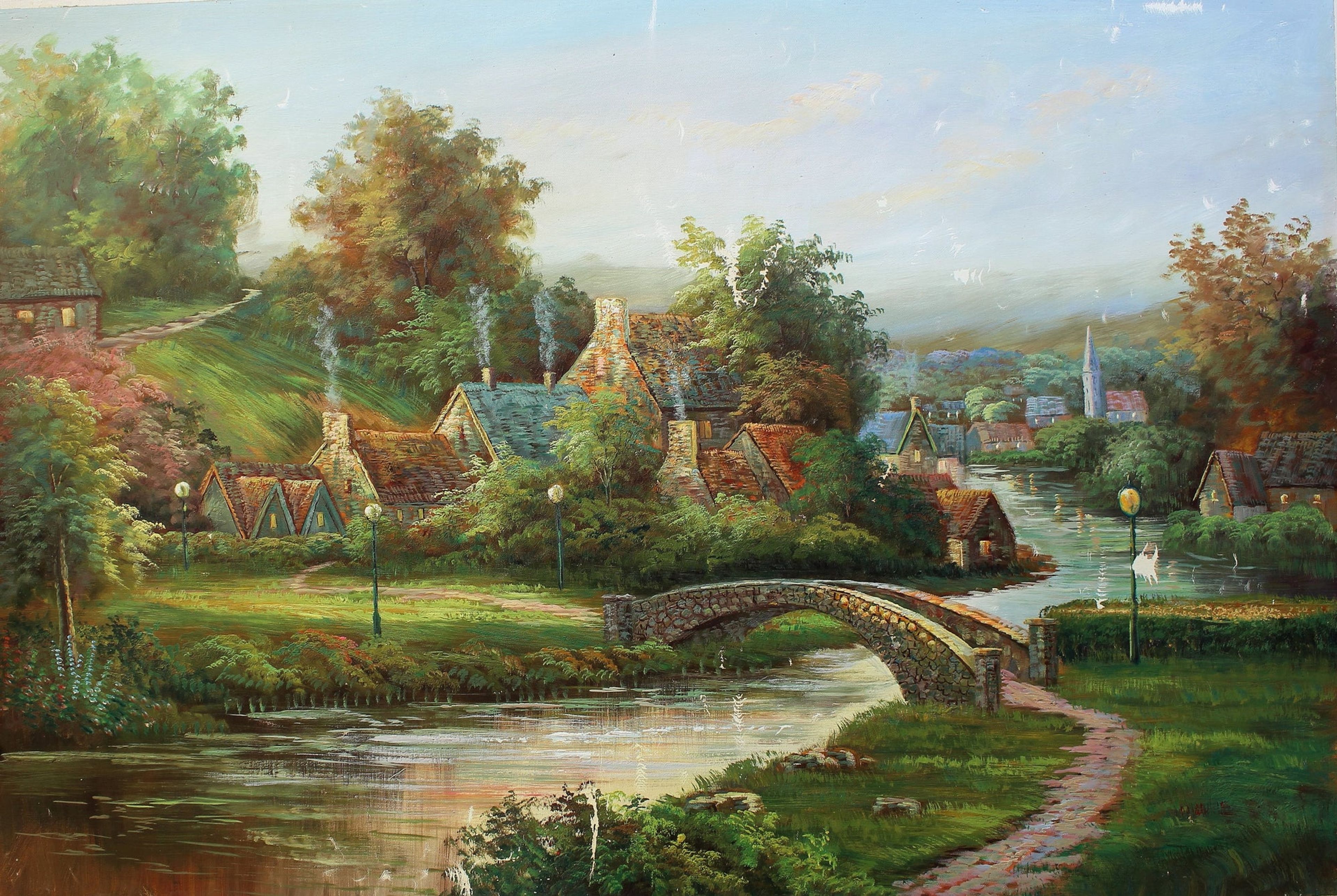Winding river through a small town