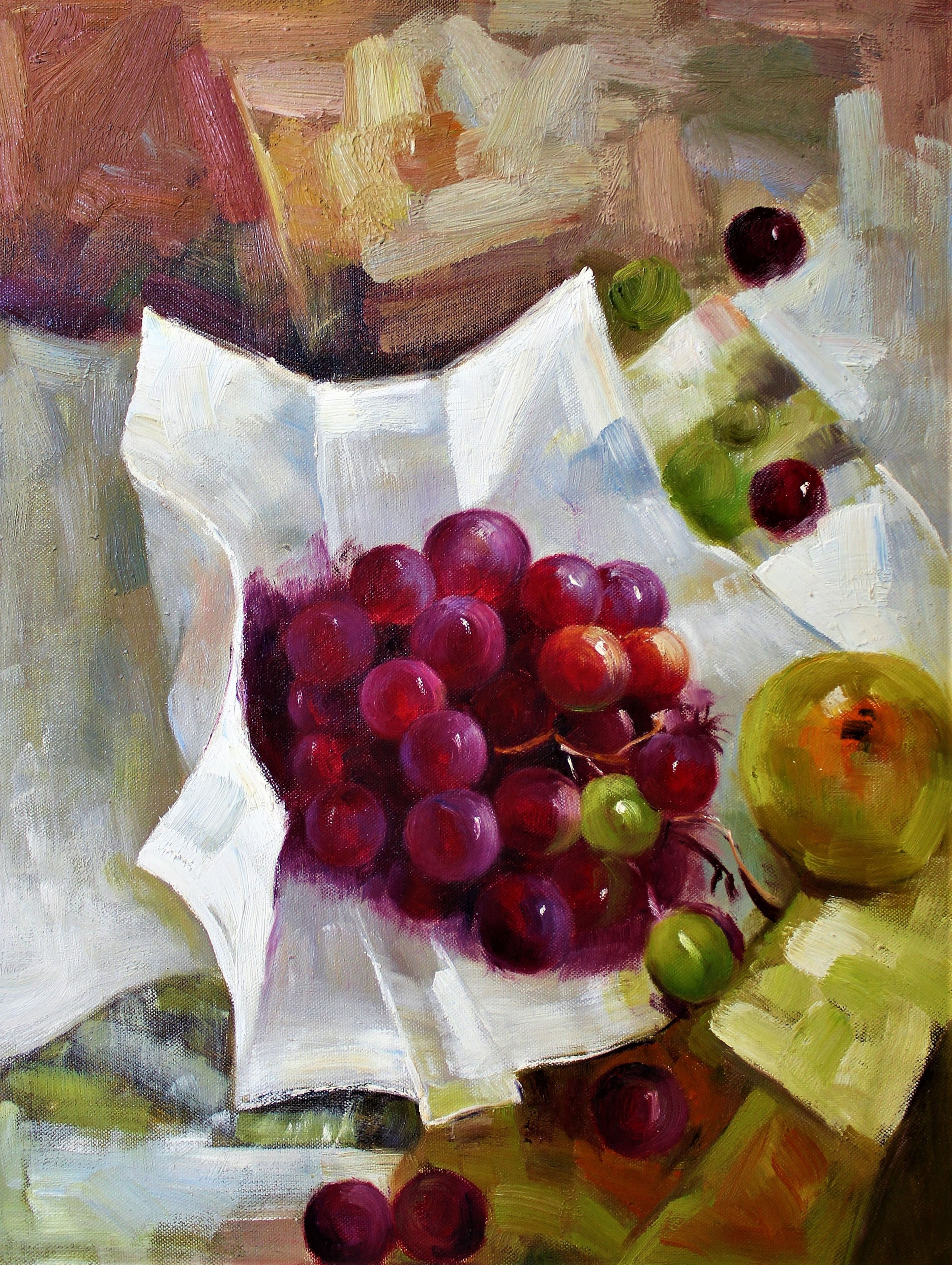 Nature morte de raisins et d'une pomme