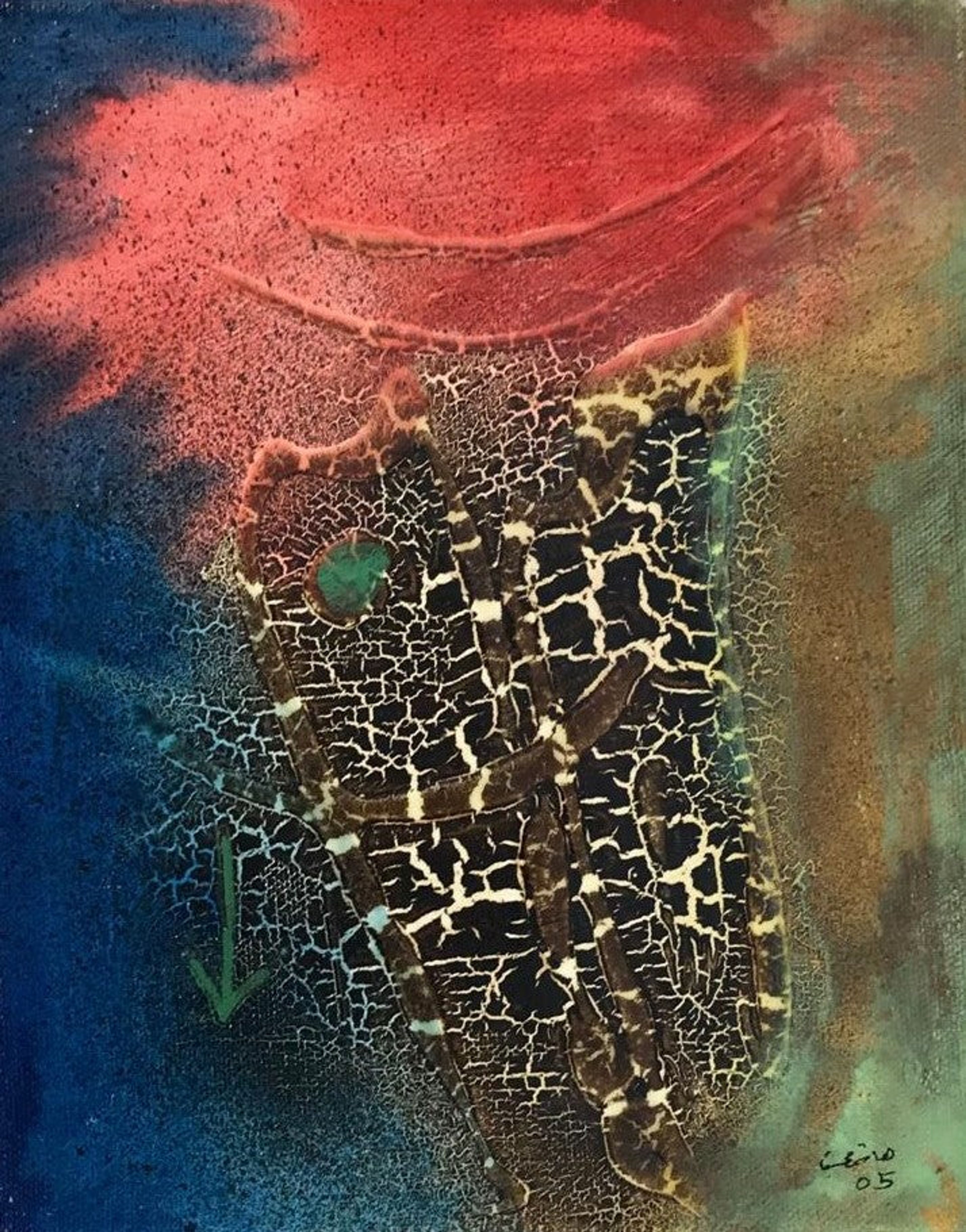 Peinture abstraite corail, bleu et vert clair