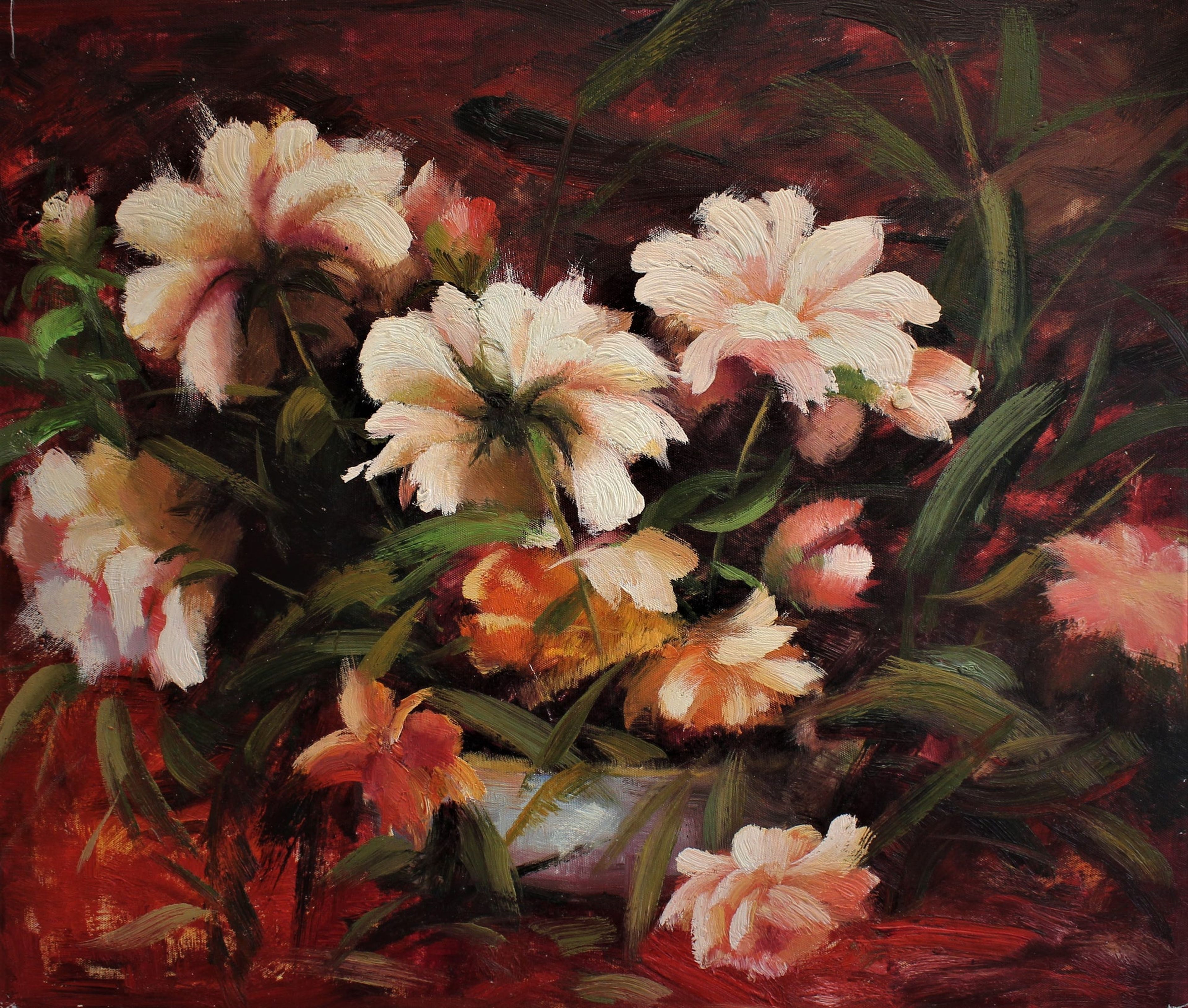 Nature morte de fleurs en cours de composition