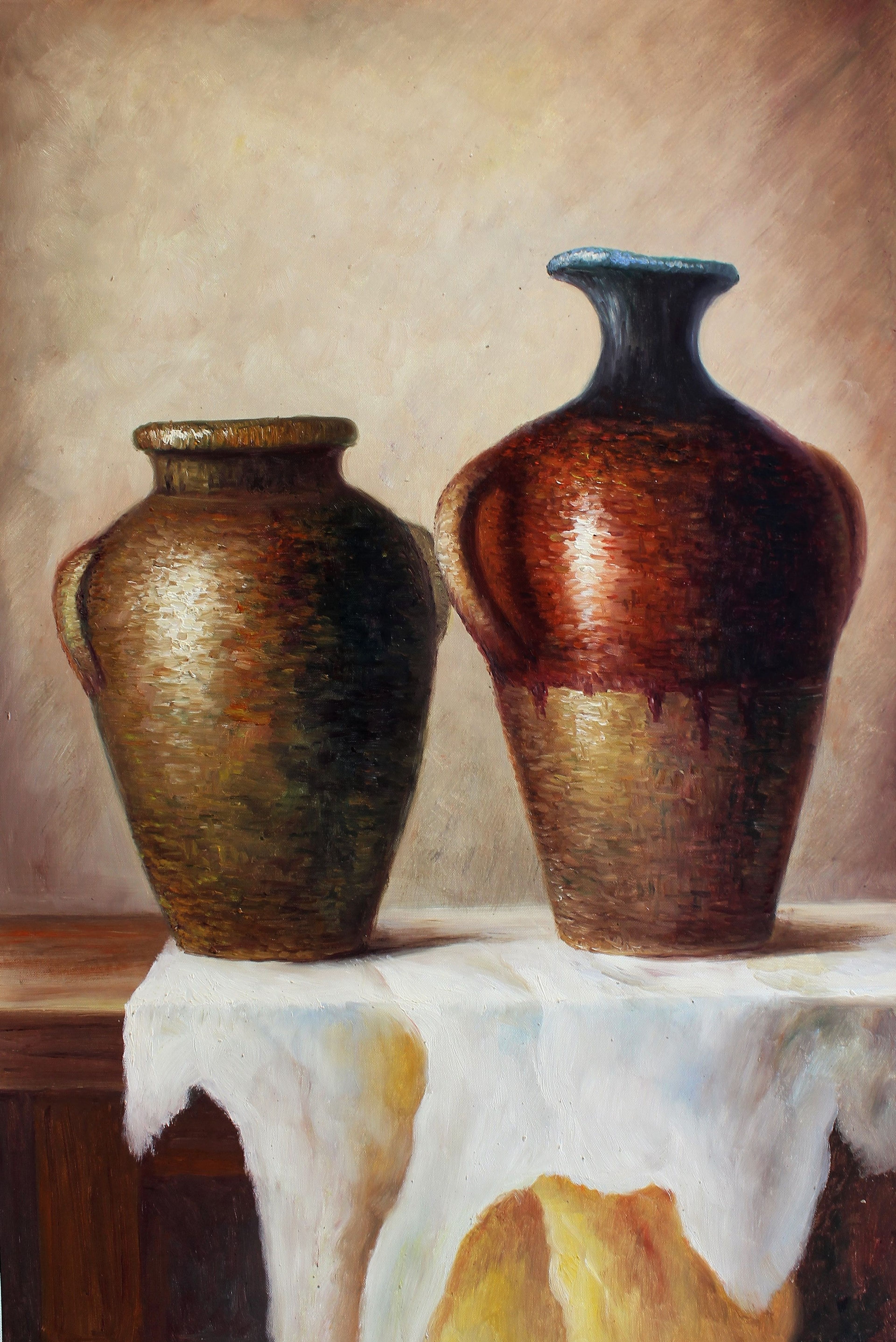 Nature morte de deux vases sur une table