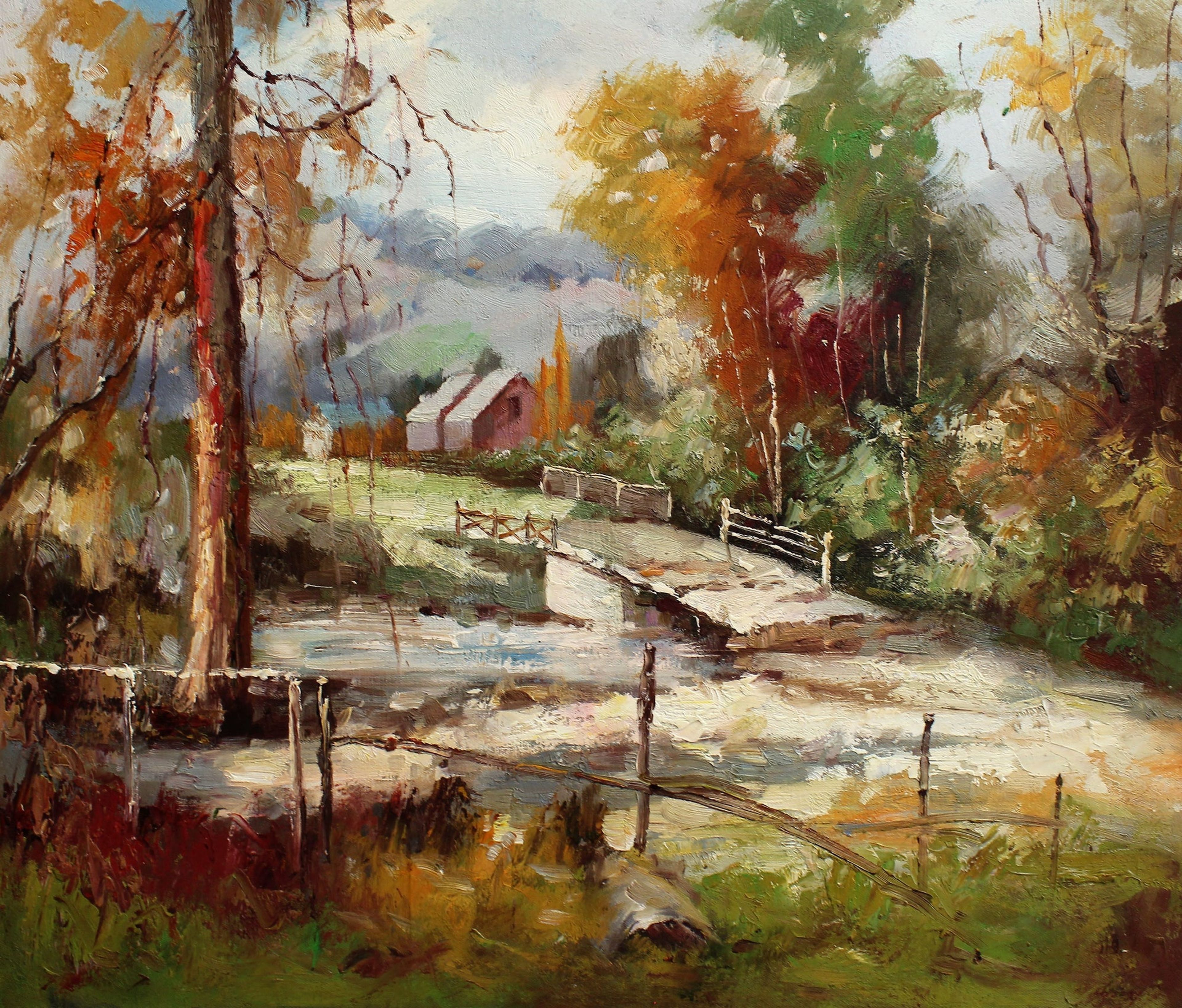 Pont en bois dans la forêt d'automne