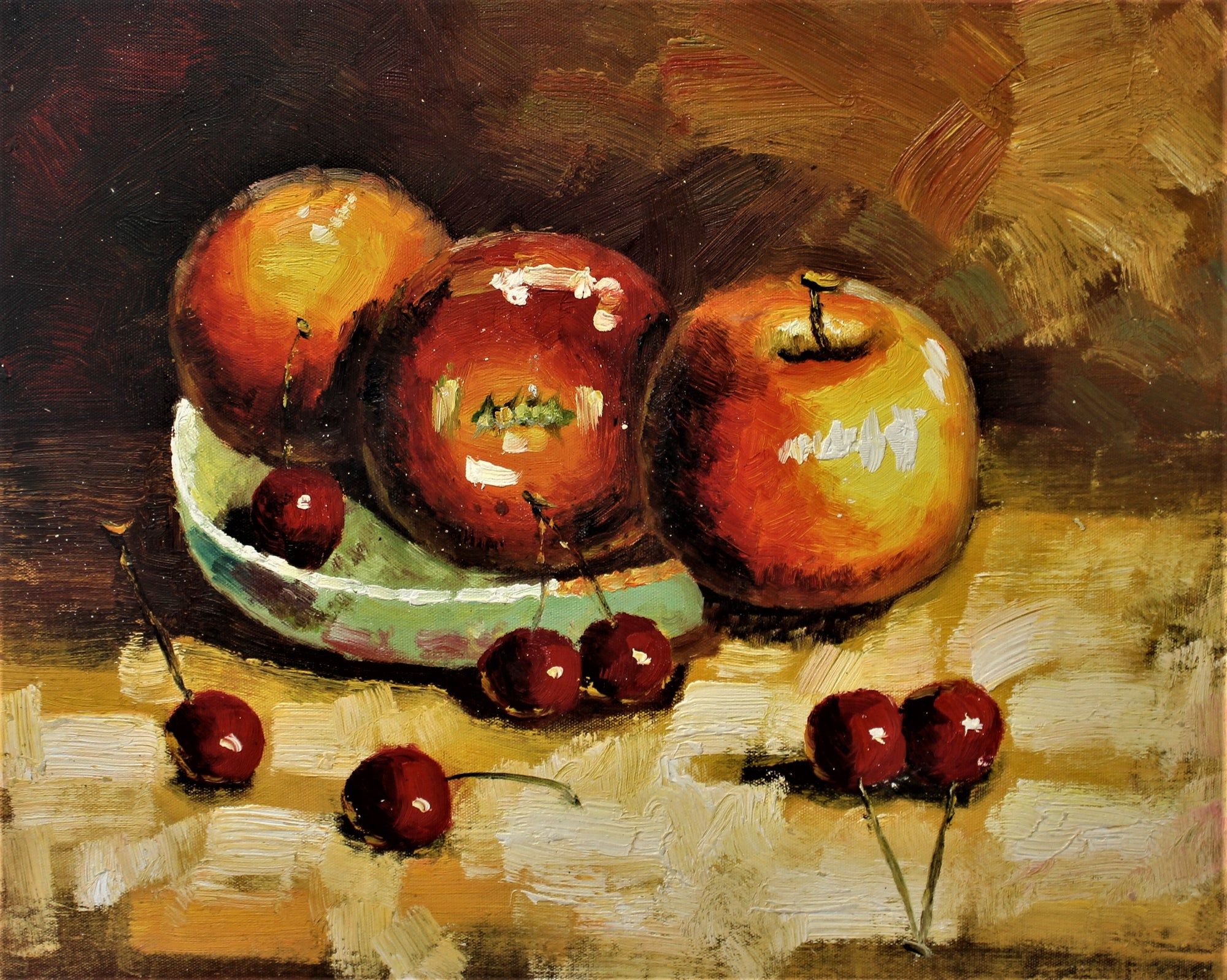 Nature morte expressive de pommes et de cerises