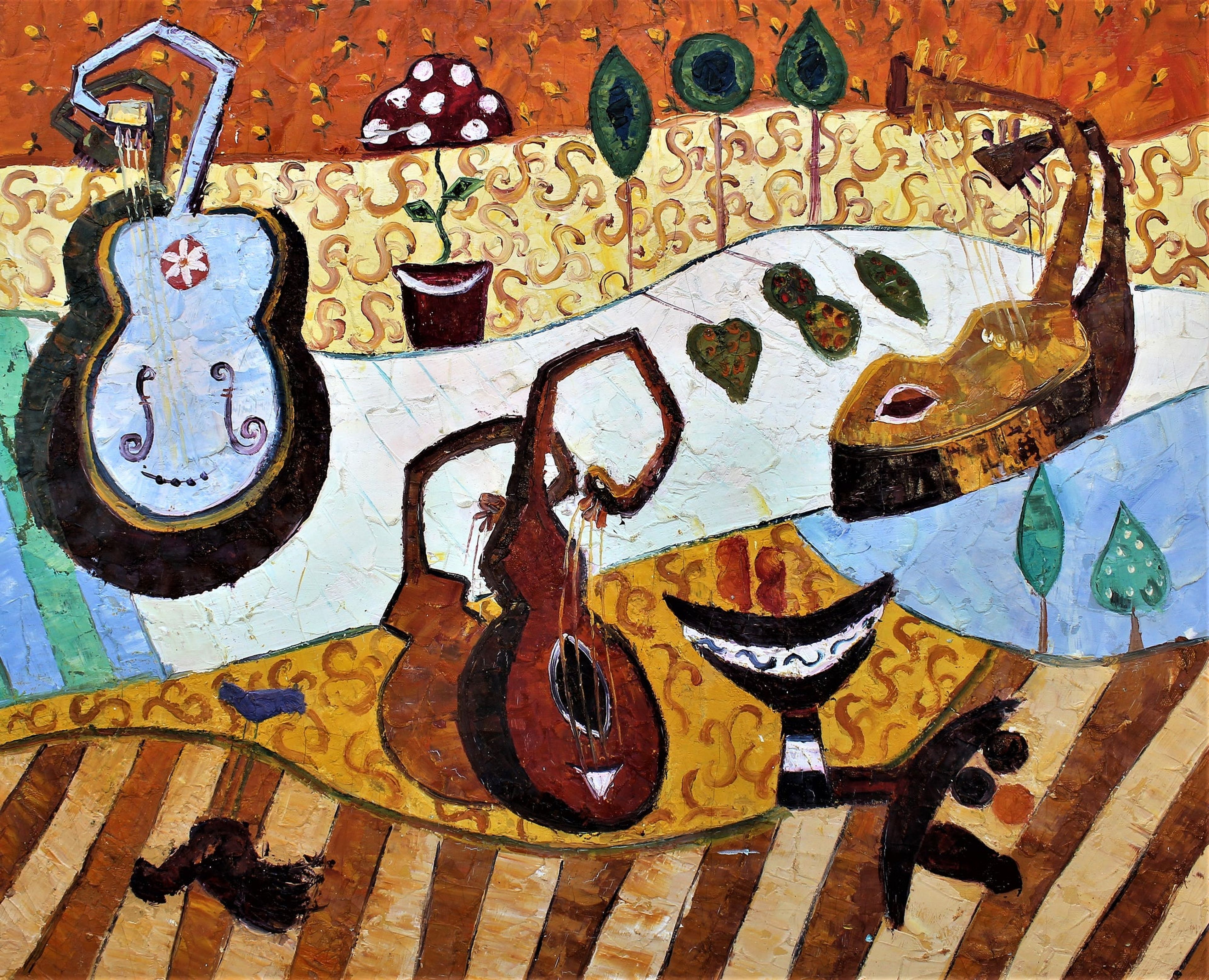 Instruments, plantes et motifs abstraits