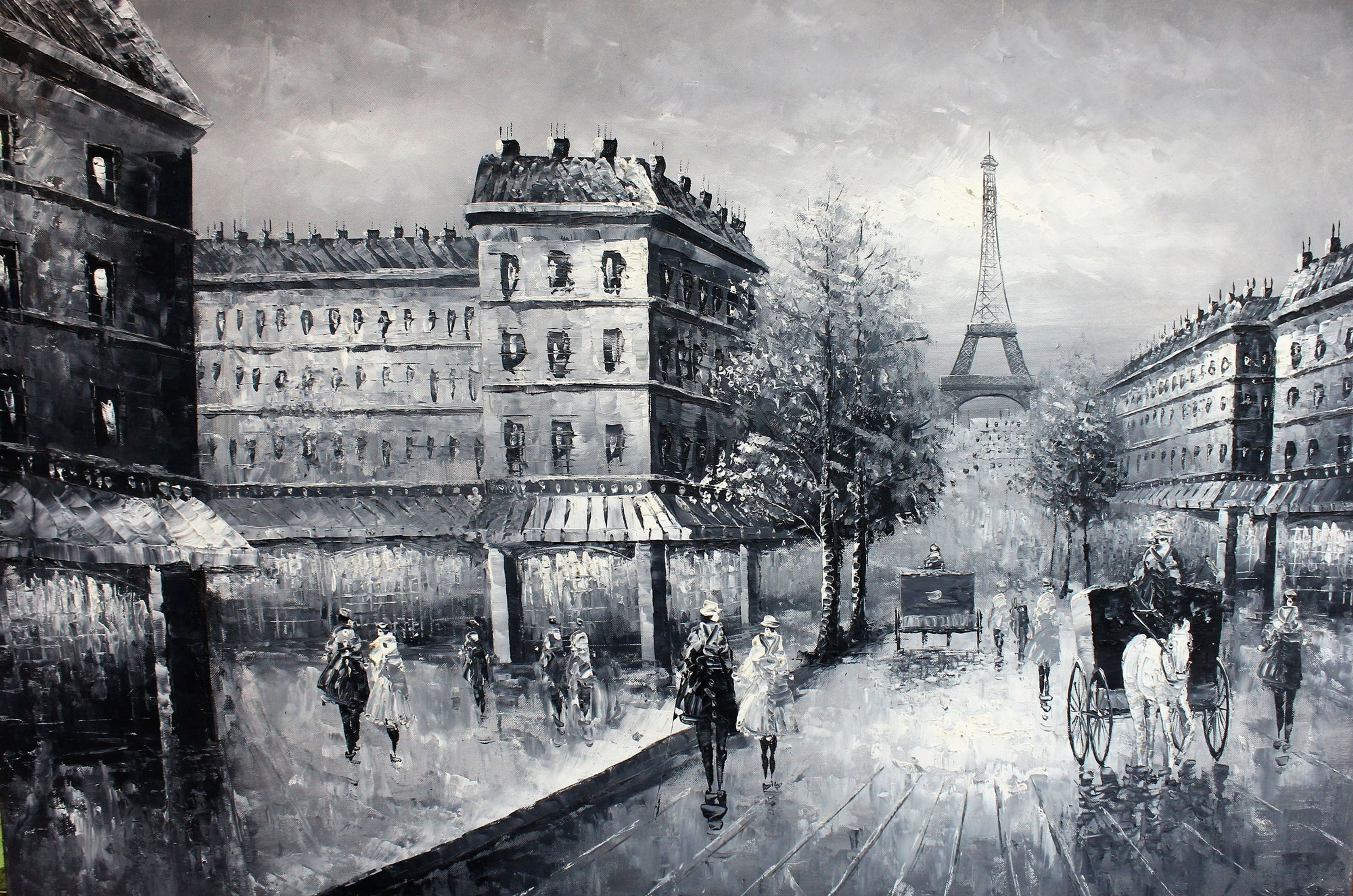 Paysage de la tour Eiffel en noir et blanc