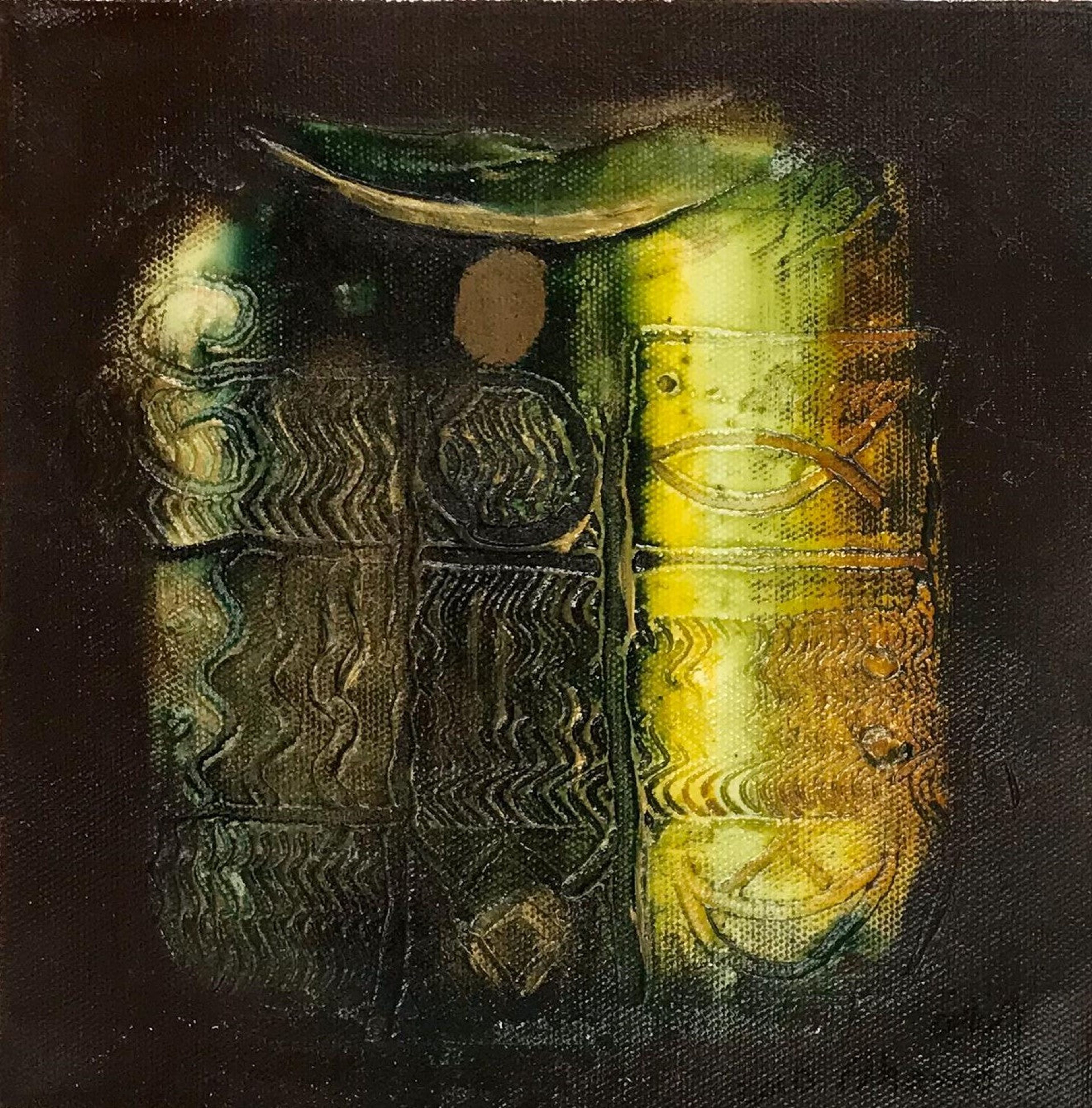 Abstrait en vert, jaune et noir