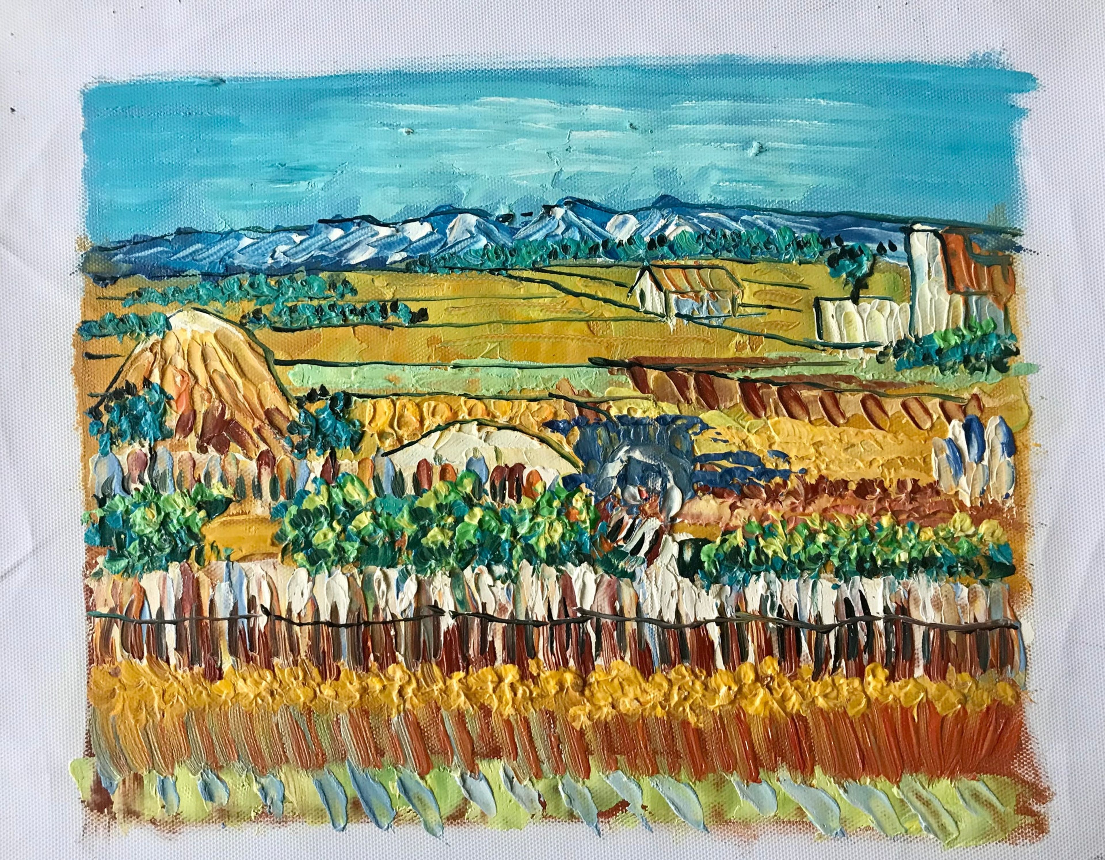 Terres agricoles avec montagnes au loin