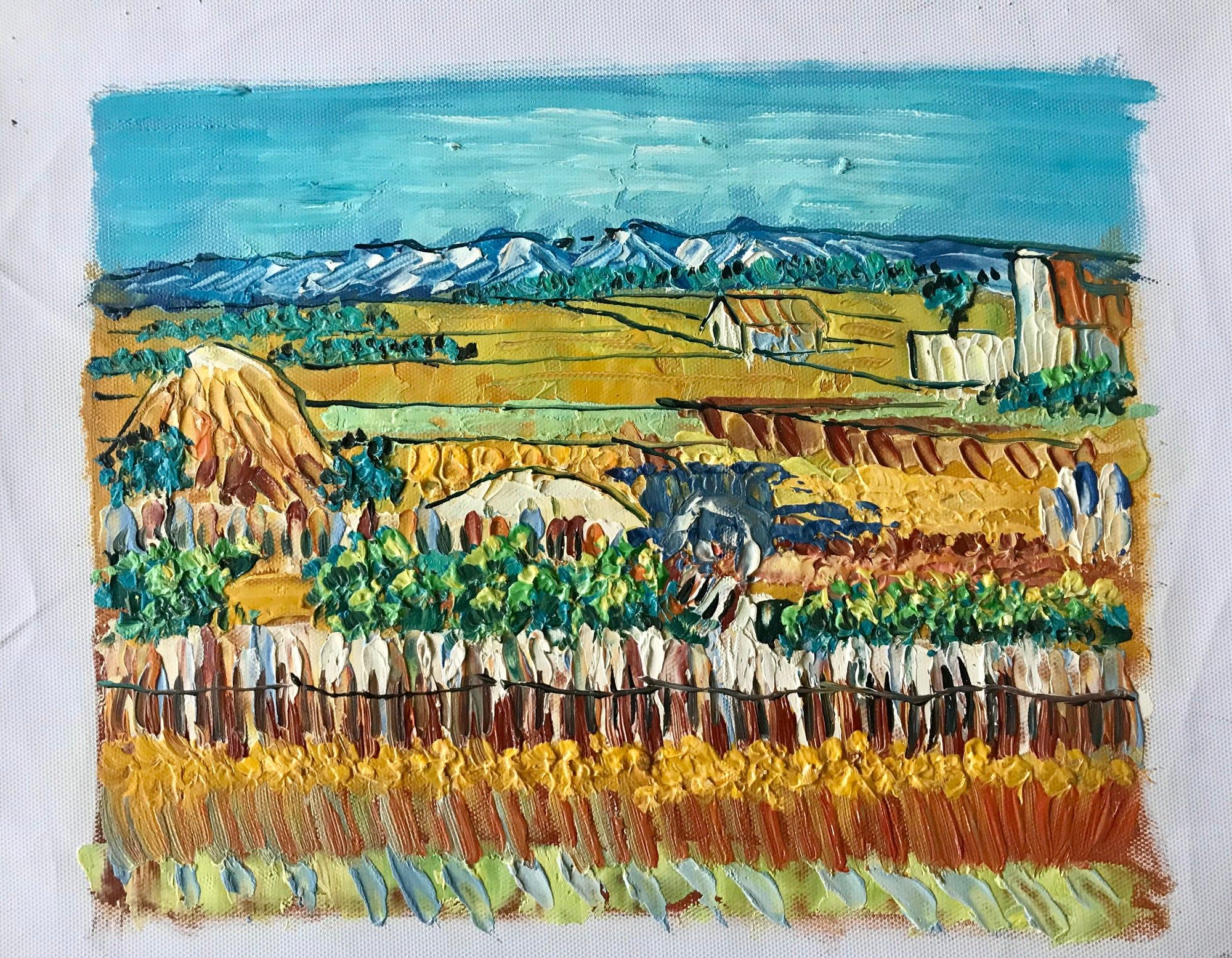Terres agricoles avec montagnes au loin