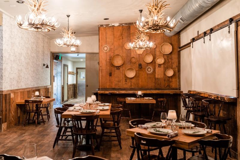 Hudson’s Dining Room, laid for dinner beside the bar