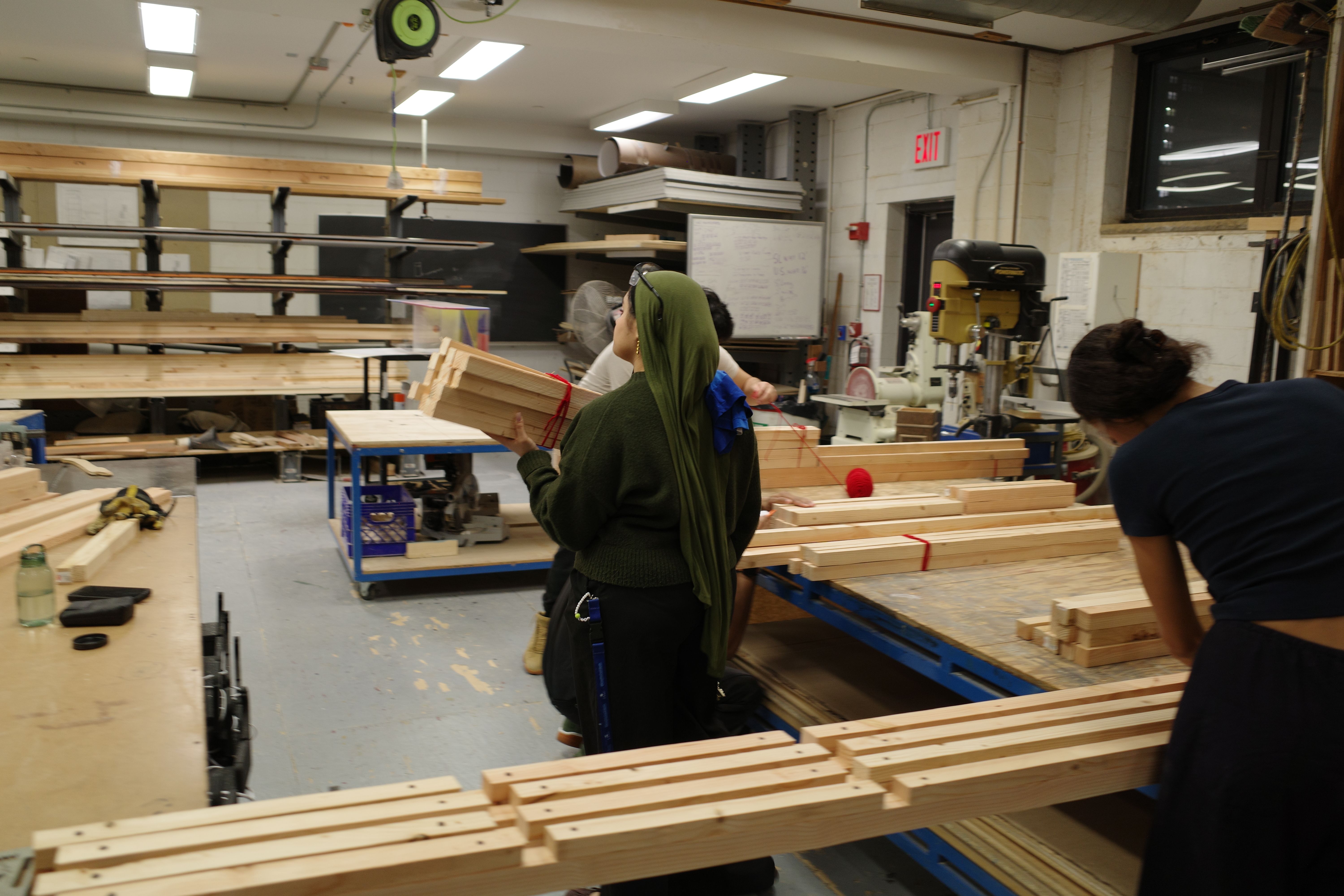 students in woodshop