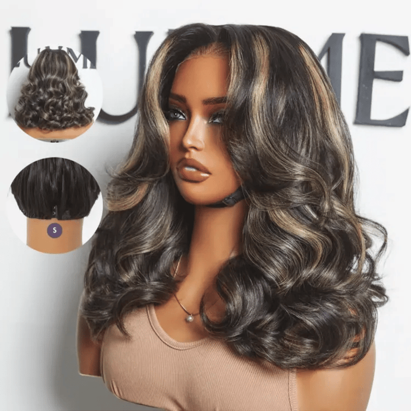 Curtain Bang Blonde Highlight Loose Wave Wig