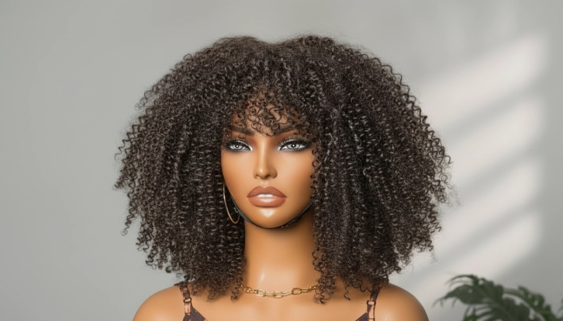 Glueless Jerry Curl Wig with Bangs
