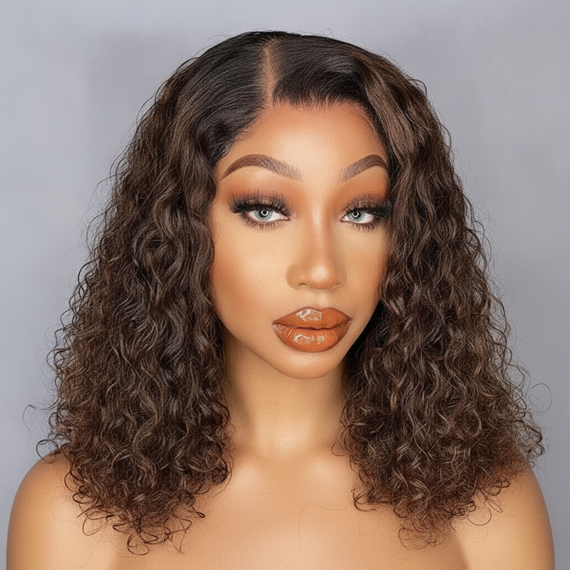 Ombre Brown Bouncy Curly Closure Wig