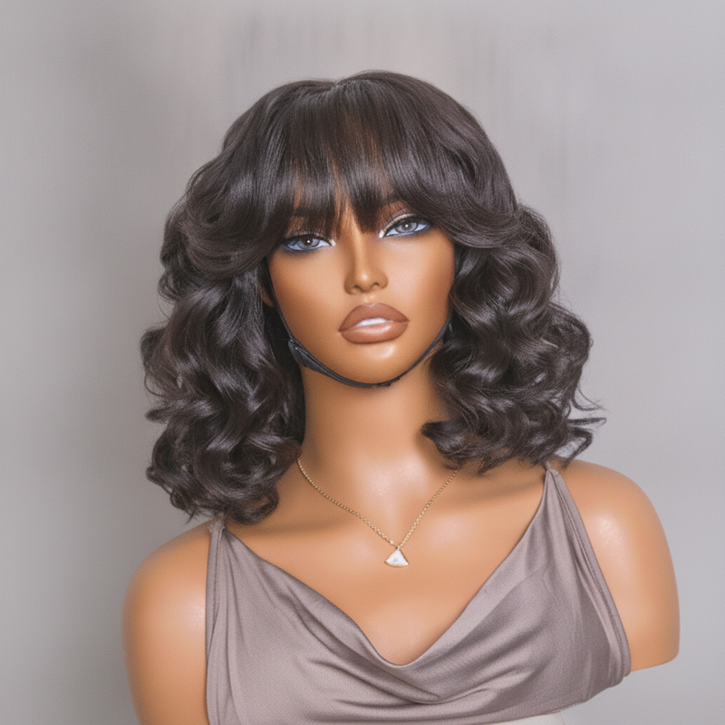 Loose Wave Bob with Curtain Bangs