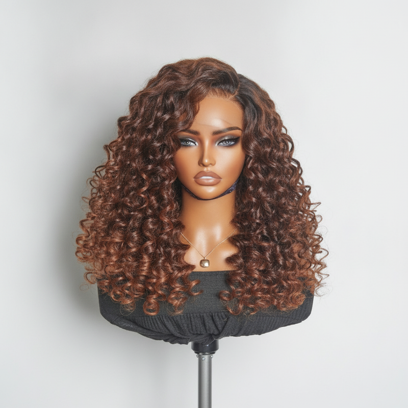 Ombre Copper Brown Water Wave HD Lace Wig