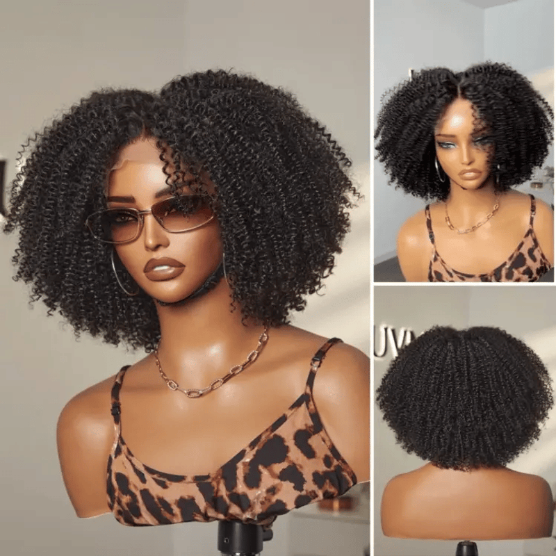 Natural Bouncy Jerry Curl Glueless Closure Wig