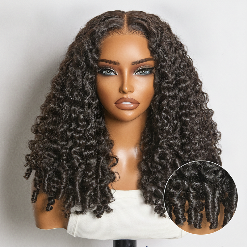 180% Density Kinky Curl Pre-Cut Closure Wig