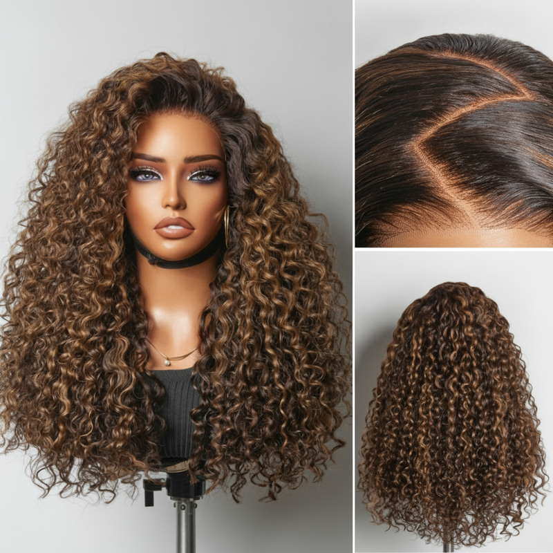 Brown Highlights Funmi Curly HD Lace Closure Wig