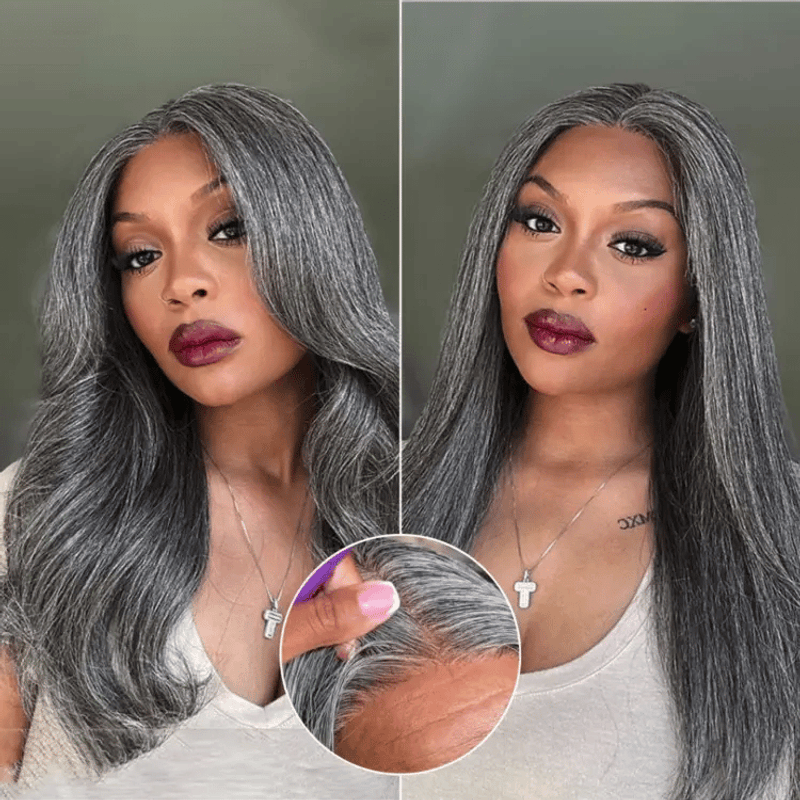 180% Density Silver Straight T-Part Wig
