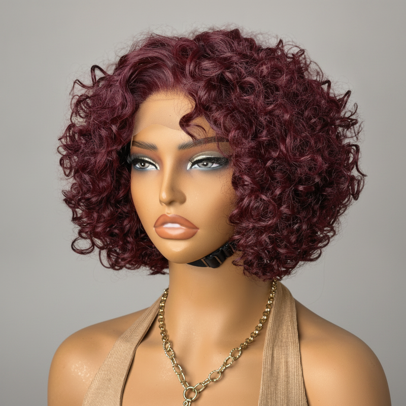 Burgundy Curly Bob Glueless HD Lace Wig