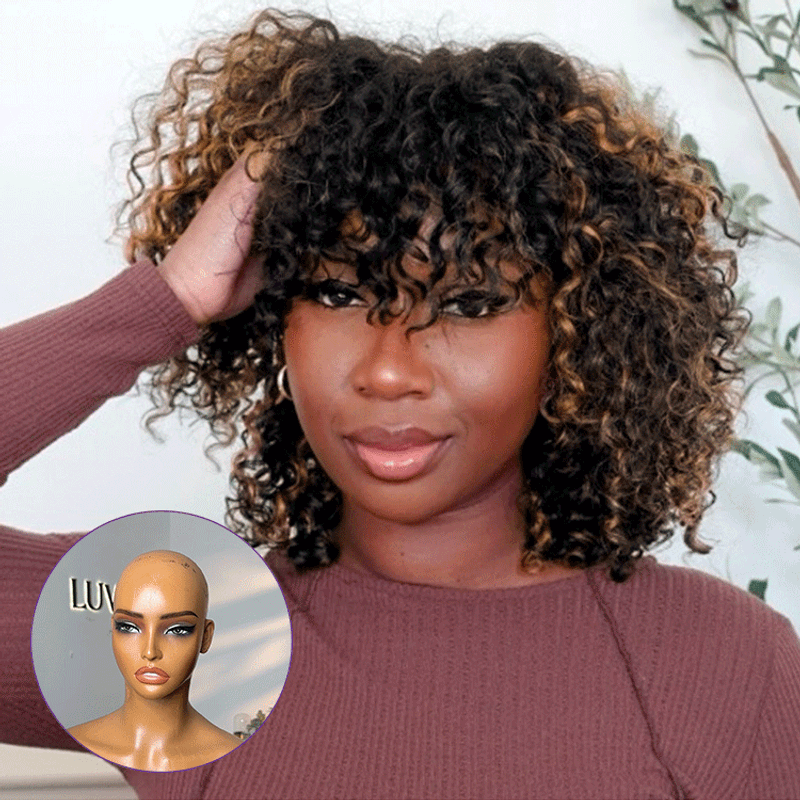 Highlighted Water Wave Glueless Wig with Bangs