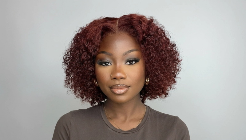 Reddish Brown Water Wave Glueless Closure Wig