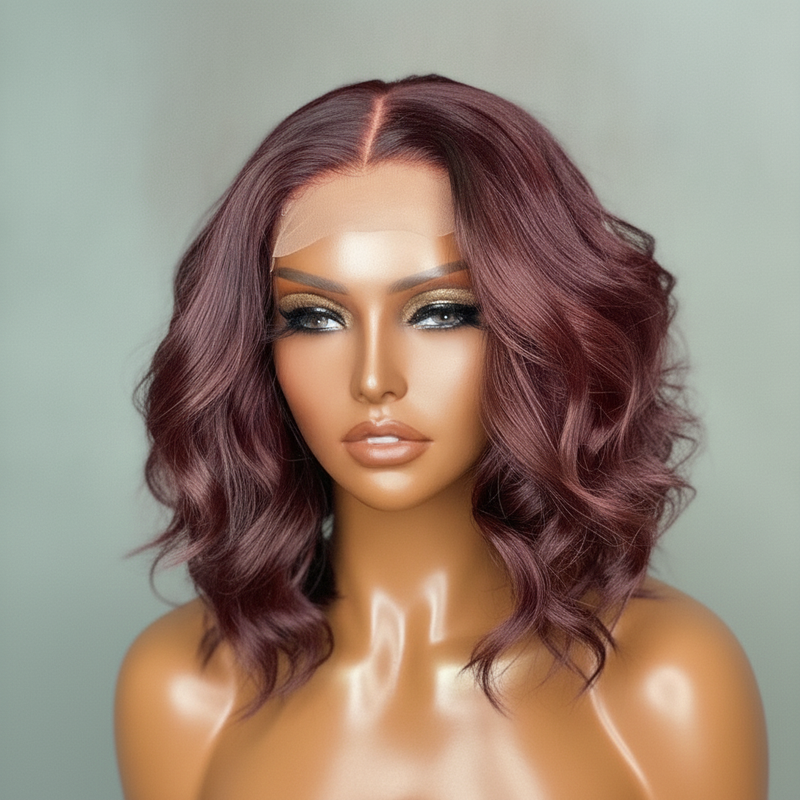 Dark Plum Loose Wave Glueless Short Wig