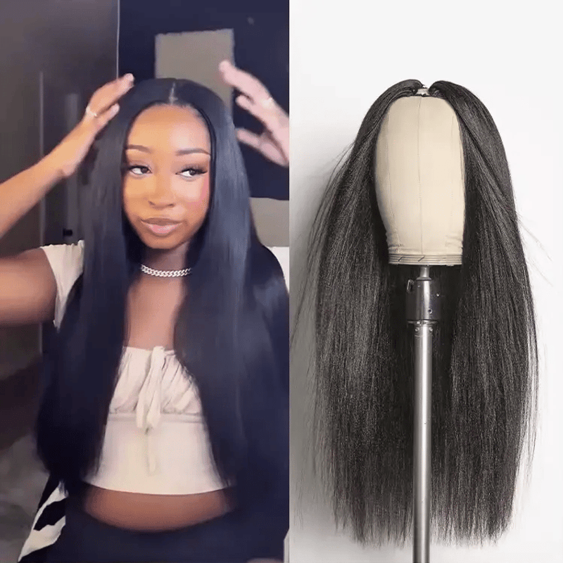 180% Yaki Straight Glueless V Part Wig