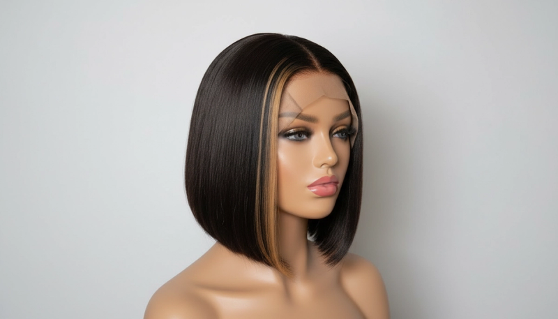Blonde Highlight Silky Blunt Bob C-Part Wig