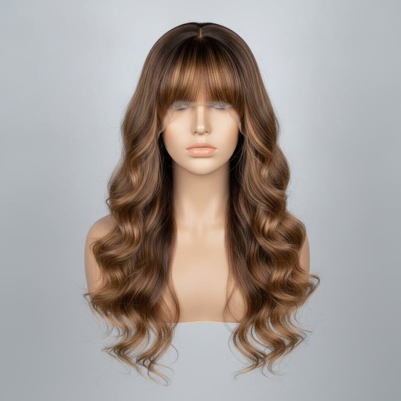 Ombre Blonde Body Wave Closure Wig with Bangs