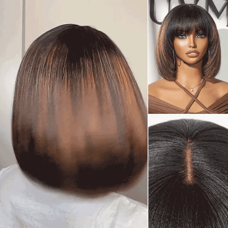Ash Blonde Highlight Yaki Straight Lace Bob