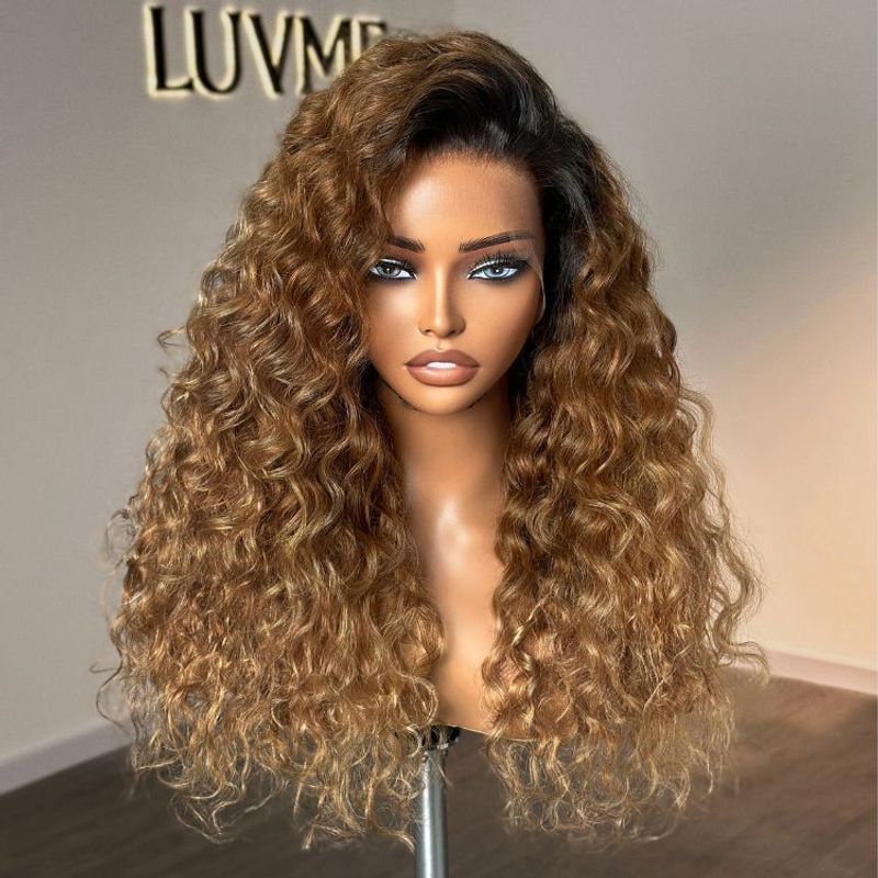 Ombre Blonde Water Wave Glueless Frontal Wig