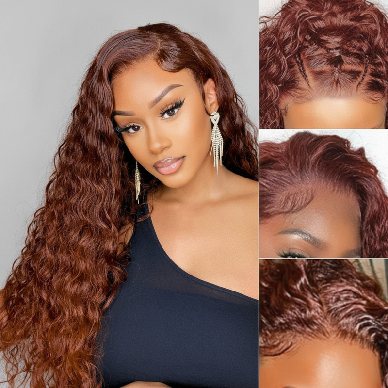 Reddish Brown Curly 5×5 Glueless Closure Wig