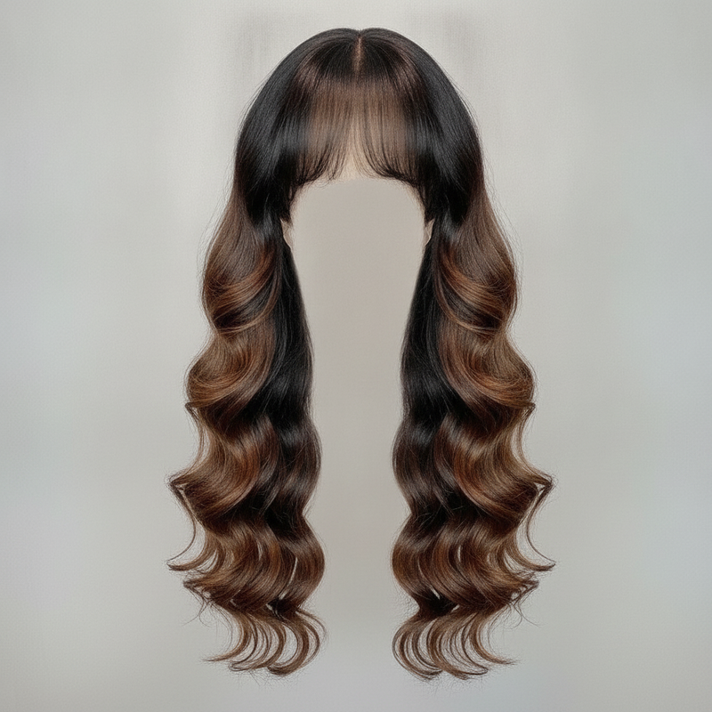 Chestnut Ombre Body Wave with Blunt Bangs