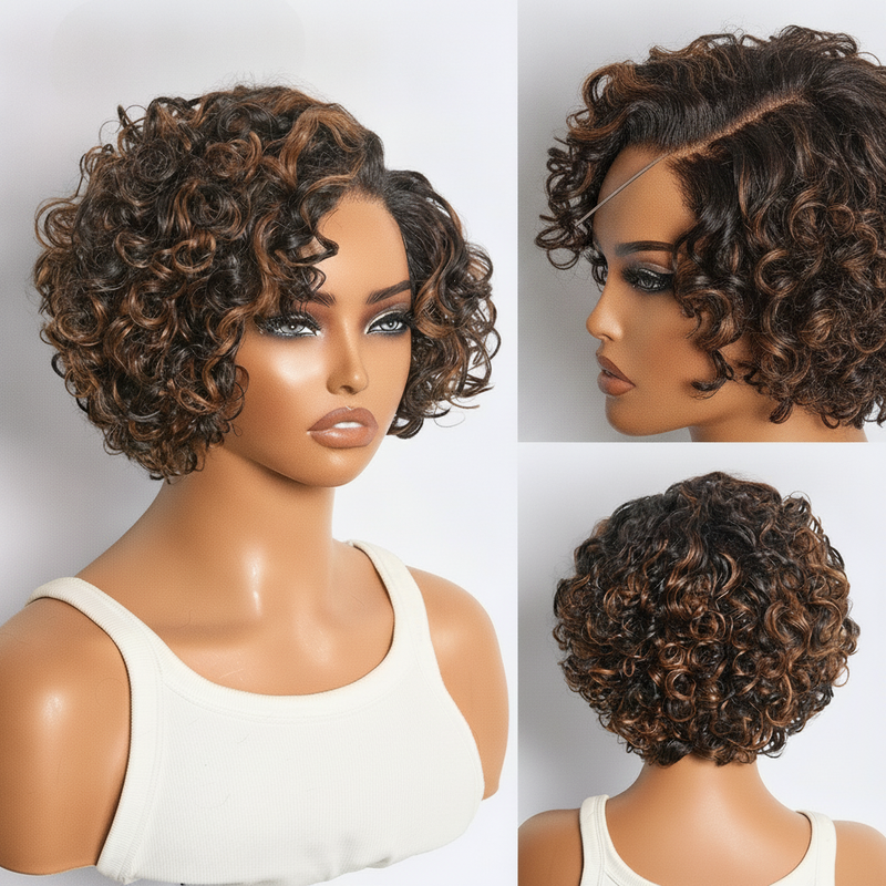 Highlighted Water Wave Pixie Glueless Wig