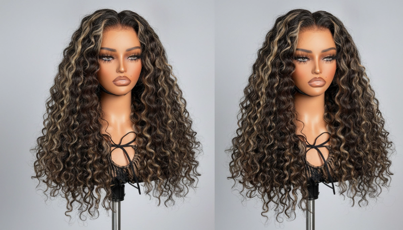 Blonde Highlight Water Wave Glueless Wig