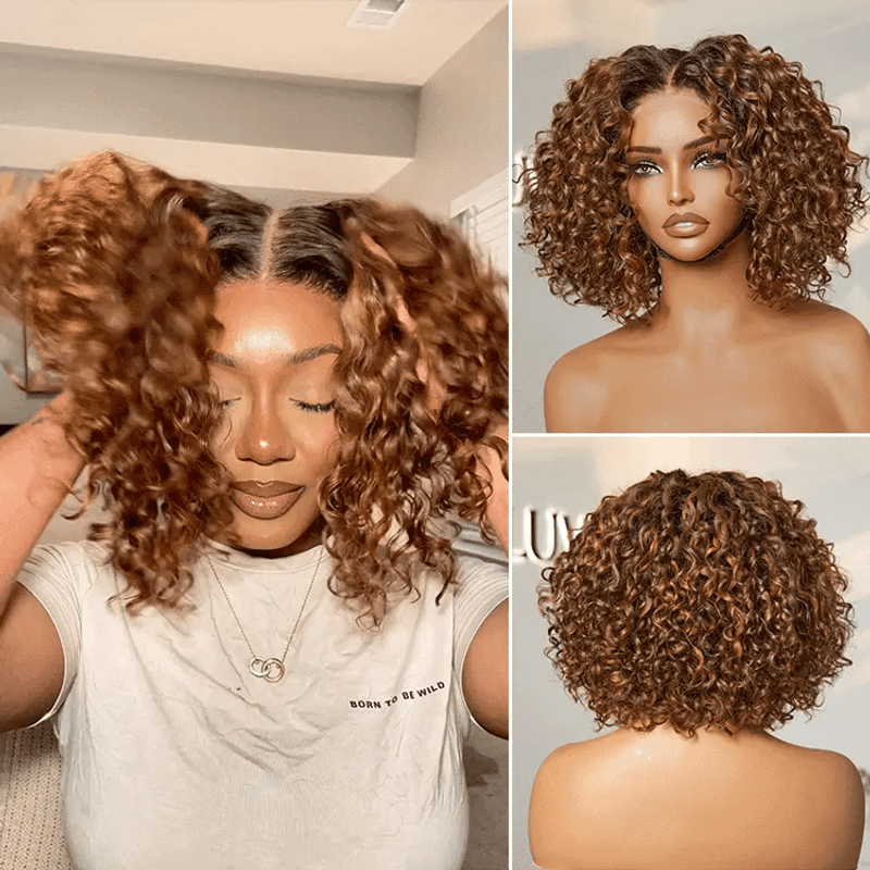 Deep Curly Caramel Ombre Closure Wig