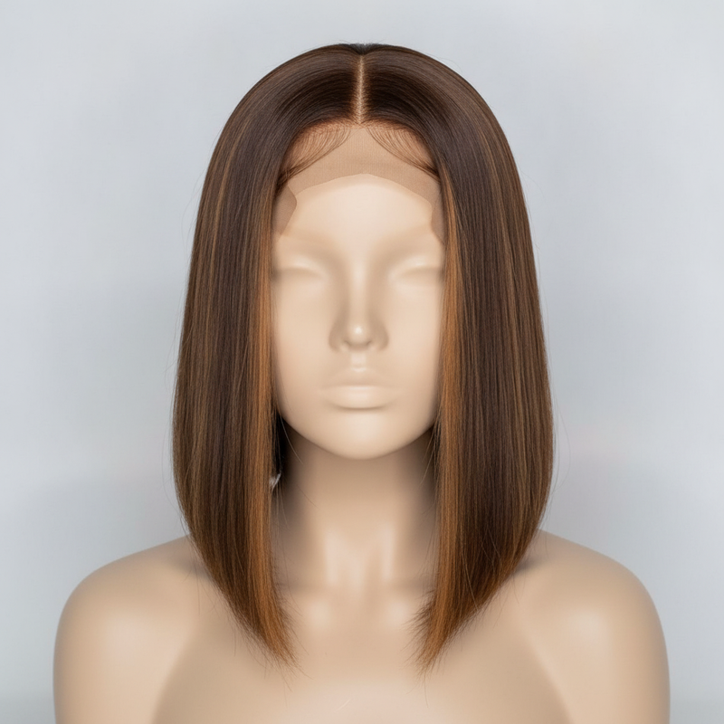 Chestnut Brown Highlight Glueless Straight Bob