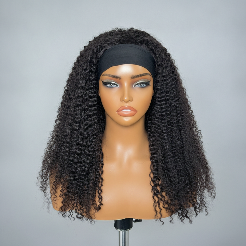 Natural Black Jerry Curl Glueless Headband Wig
