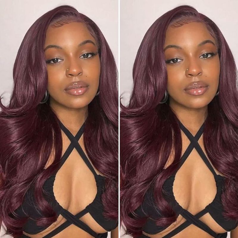 Burgundy Layered Body Wave Closure Wig