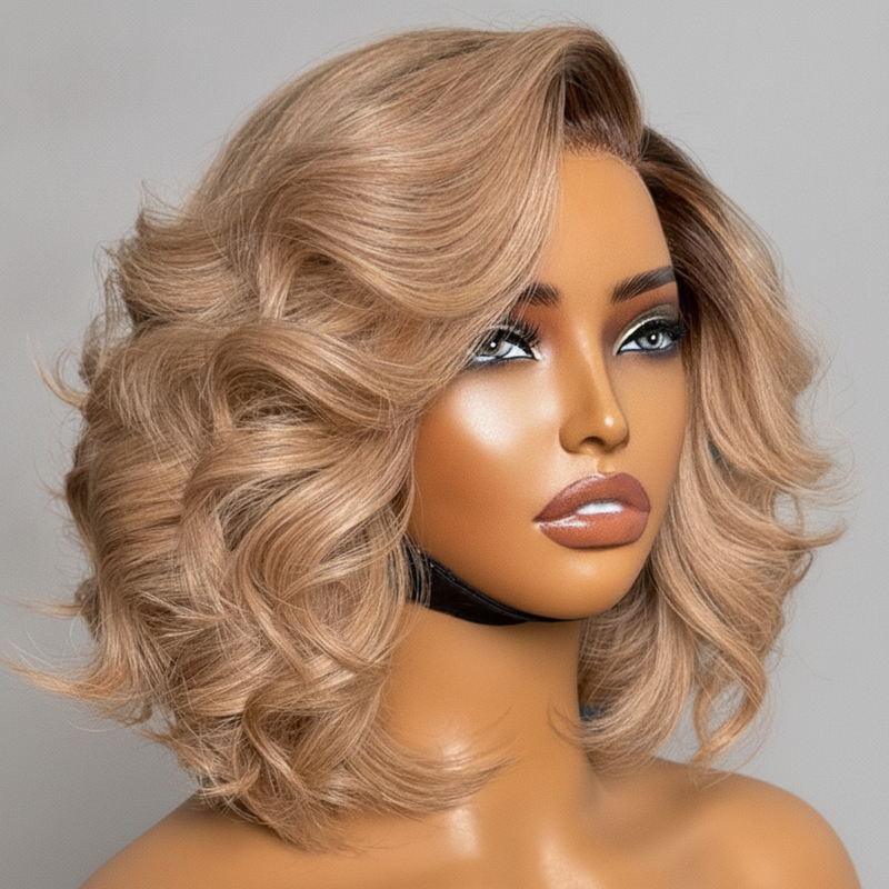 Ash Blonde Ombre Layered Bob