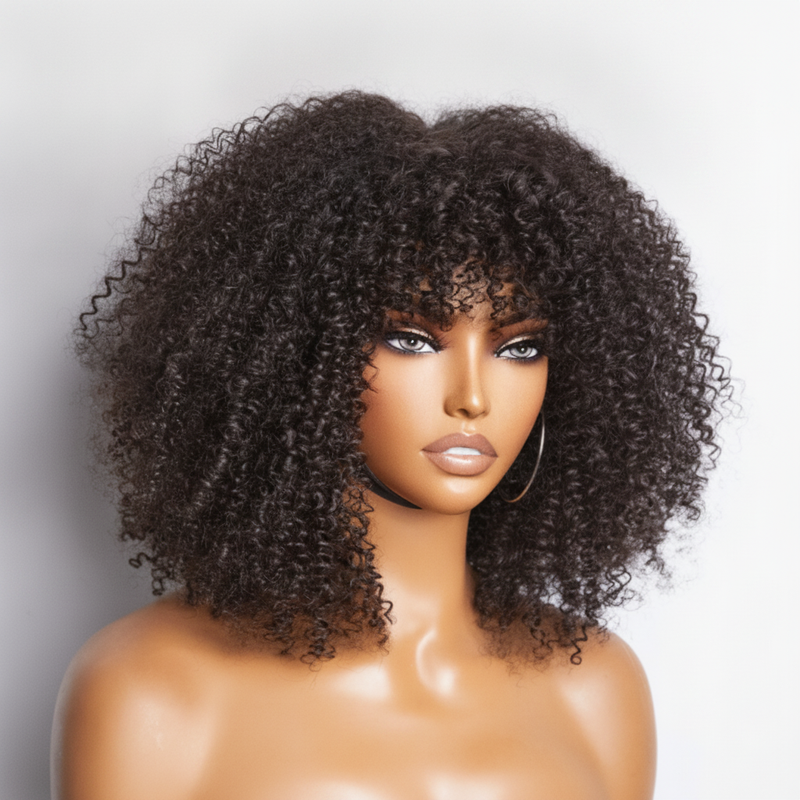 Bouncy Jerry Curl Glueless Wig with Bangs