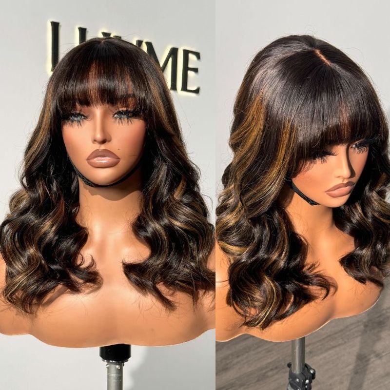 Blonde Highlight Loose Wave Glueless Wig with Bangs