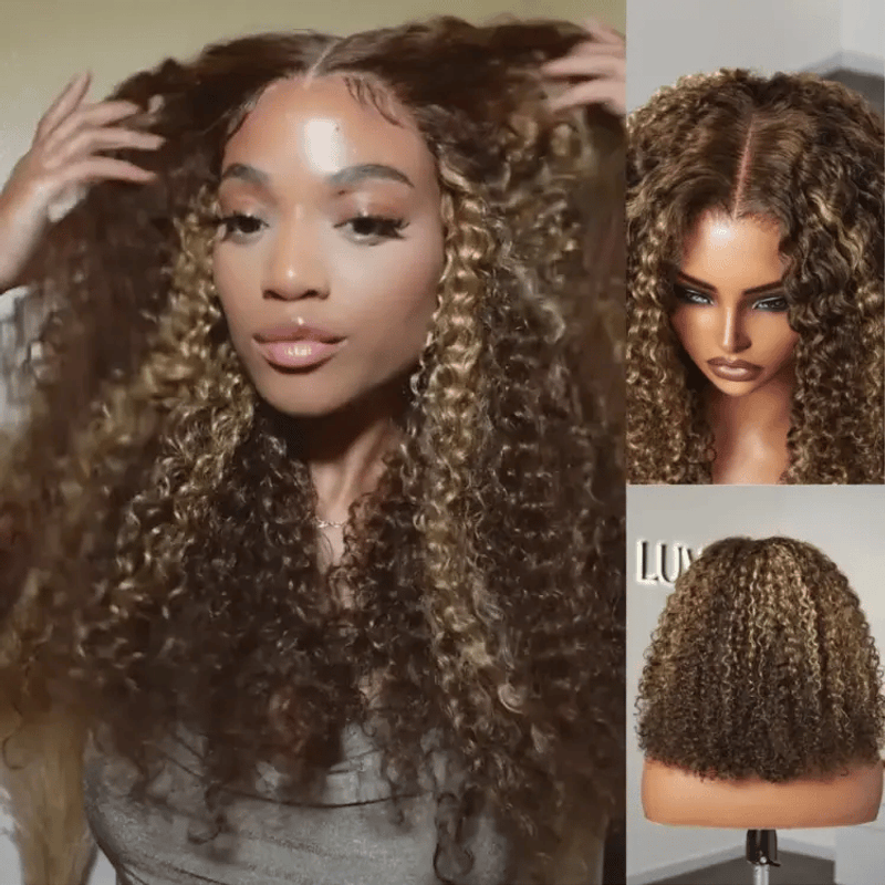 Honey Blonde Kinky Curly HD Lace Closure Wig