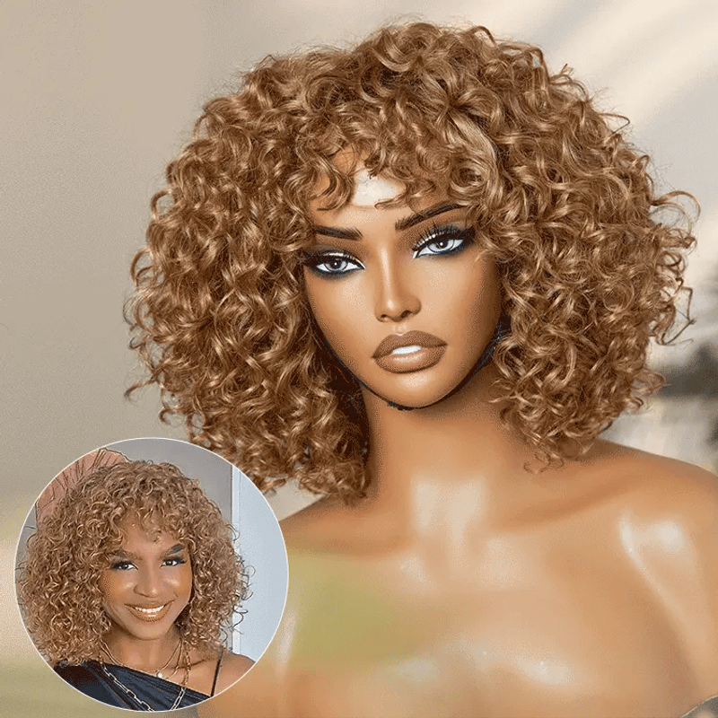 Blonde Water Wave Glueless Wig with Bangs