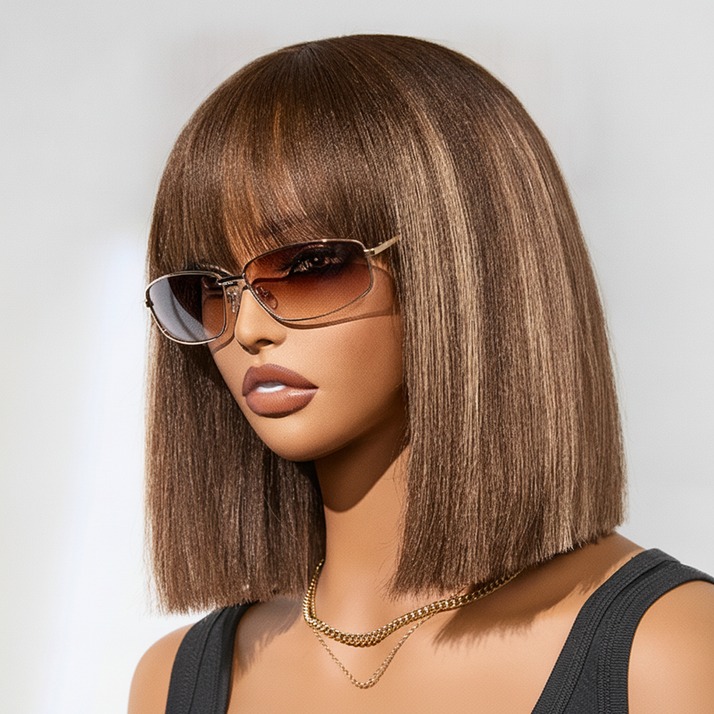 Ash Blonde Yaki Bob with Bangs