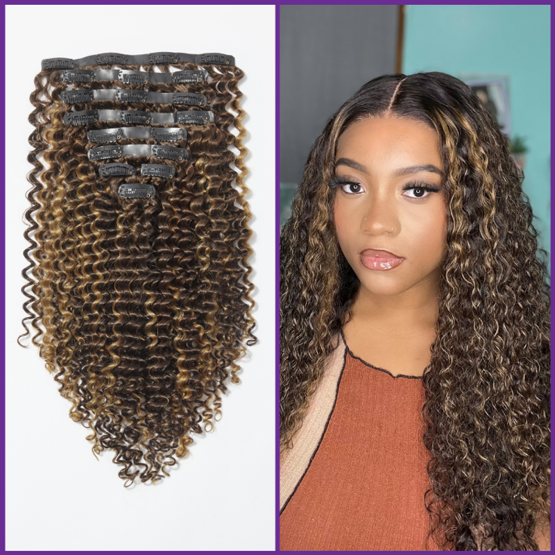 Brown Highlight Deep Wave Clip-In Extensions