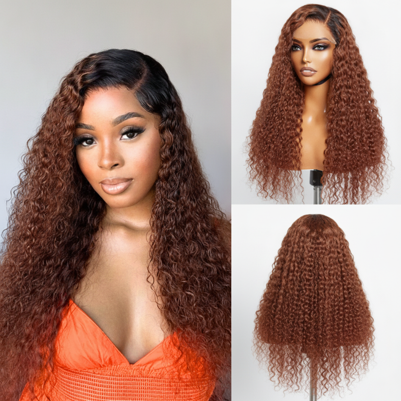 Reddish Brown Ombré Water Wave Closure Wig