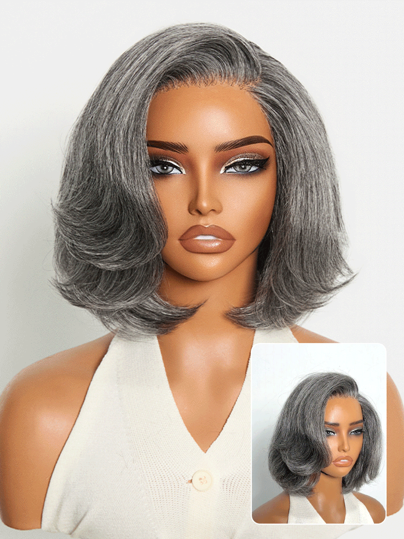 Layered Salt & Pepper Bob in HD Lace