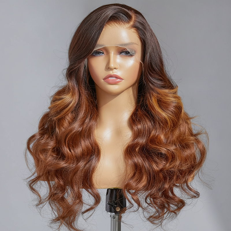 Honey Brown Highlight Glueless Frontal Wig
